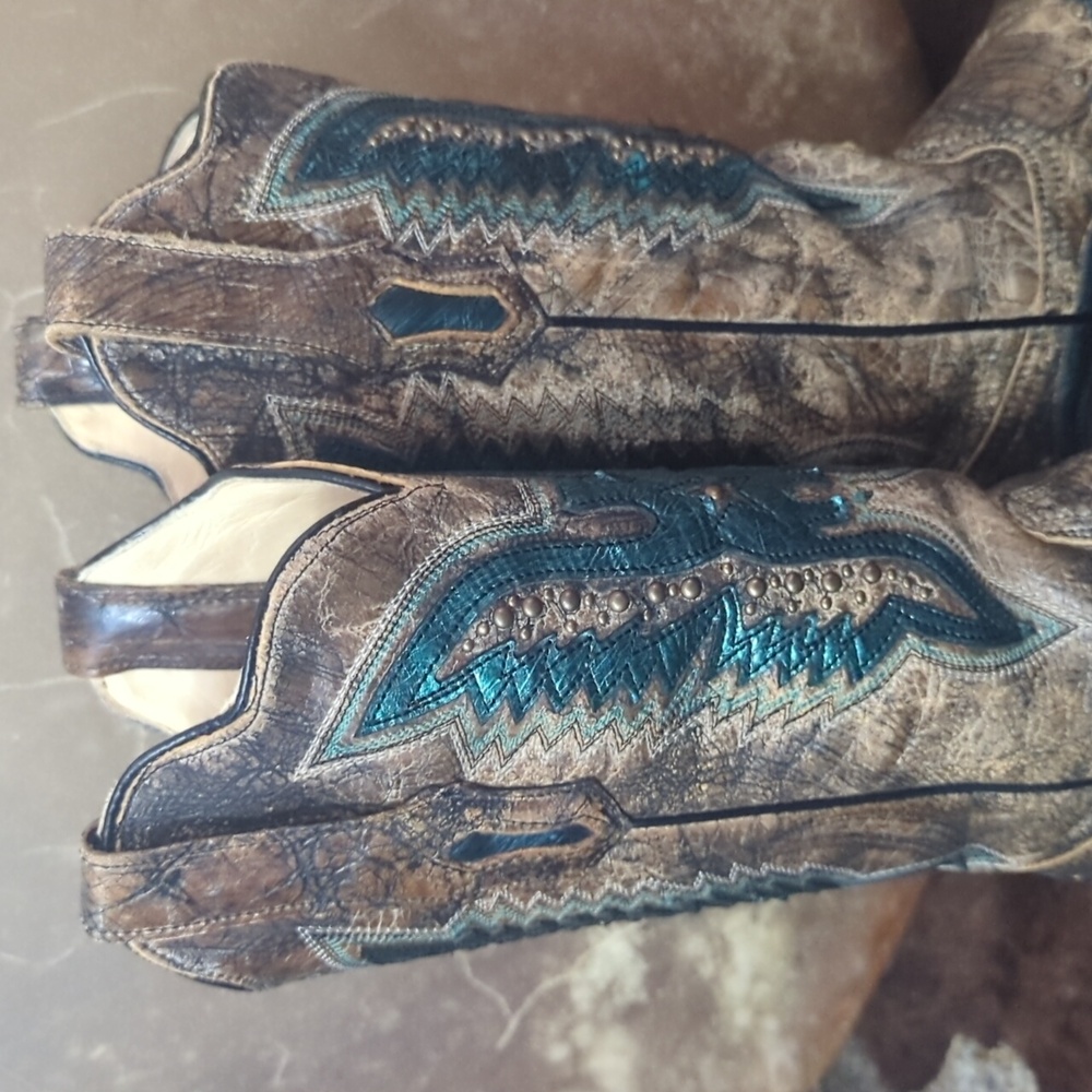 CORRAL R1232 distressed brown & turquoise studded Thunderbird cowgirl boots 6.5 - Picture 8 of 16